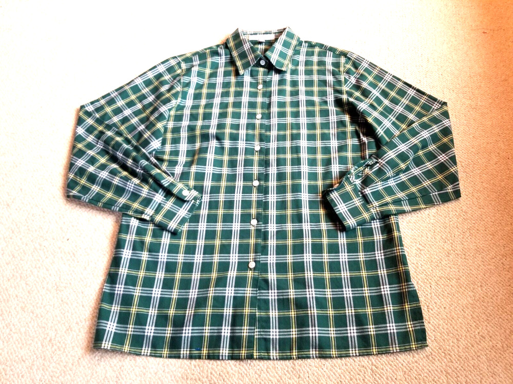 Womens Blouse-FOXCROFT-green plaid cotton blend "Classic Fit Wrinkle Free" ls-6